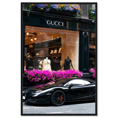 Art Remedy Lovely Spring Blossom Store and Car Canvas Fashion and Glam, Black Frame, 36" x 54"