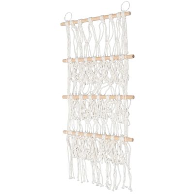 FONDOTIN Hanging Organizer Net Storage Hammock with Wooden Rod Multi-Functional Plush Toy and Book Organizer for Nursery Decor Woven Design Space-Saving and Sturdy