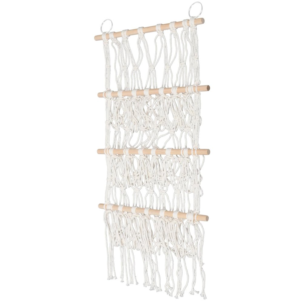 FONDOTIN Hanging Organizer Net Storage Hammock with Wooden Rod Multi-Functional Plush Toy and Book Organizer for Nursery Decor Woven Design Space-Saving and Sturdy