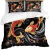 BAFABUI Koi Fish Bedding Set, Japanese Bedding Duvet Cover Set, Marine Animal Duvet Cover, Watercolor Flowers Bedspread Cover Bedroom Quilt Cover 3Pcs Full view 1