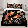 BAFABUI Koi Fish Bedding Set, Japanese Bedding Duvet Cover Set, Marine Animal Duvet Cover, Watercolor Flowers Bedspread Cover Bedroom Quilt Cover 3Pcs Full view 2