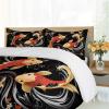 BAFABUI Koi Fish Bedding Set, Japanese Bedding Duvet Cover Set, Marine Animal Duvet Cover, Watercolor Flowers Bedspread Cover Bedroom Quilt Cover 3Pcs Full view 3