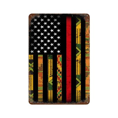 SEOCKA American Flag African Kente Vintage Iron Metal Signs Wall Art Decor Tin Sign for Outdoor Indoor Decor 11.8X7.9 Inch
