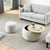 25 Inch Round Ottoman Set with Storage,2 in 1 Combination Function Footrest with Storage,End Table Coffee Table with Removable Wooden Lid for Living Room Home Furniture,Fully Assembled (Light Grey) view 3
