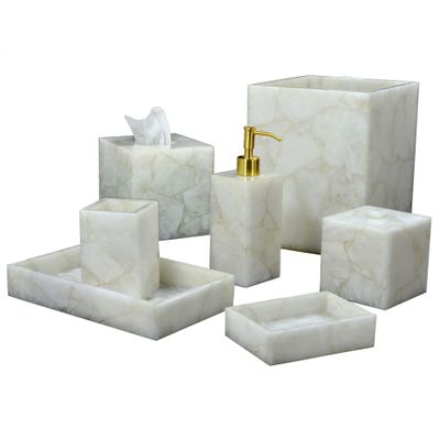 Quartz Bathroom Set I Quartz Dustbin I Quartz Soap Dispenser I Quartz Tissue Holder I Quartz Tray I Quartz Soap Dish I Quartz Tooth Brush Holder I Quartz Cotton Ball Box I Set of 7 Pieces Bath Set
