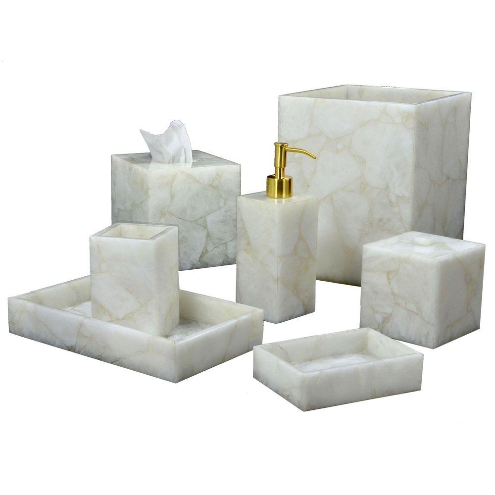 Quartz Bathroom Set I Quartz Dustbin I Quartz Soap Dispenser I Quartz Tissue Holder I Quartz Tray I Quartz Soap Dish I Quartz Tooth Brush Holder I Quartz Cotton Ball Box I Set of 7 Pieces Bath Set