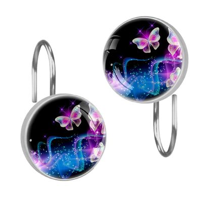 Decorative Sparkling Butterfly Shower Curtain Hooks 12pcs Crystal Glass Rustproof Shower Hooks for Bathroom Home Decor Stainless Steel Resin Shower Curtain Rings