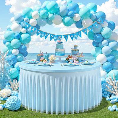Baby Blue Tulle Tablecloths 60 Inch Spandex Table Cloths for Round Tables