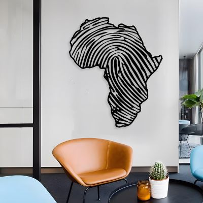 Africa Map Fingerprint Metal Wall Art, Metal Map Wall Decor, African Metal Wall Art, African Art Wall Decor, African Map Wall Art, Africa Master Bedroom Decor, Living Room Wall Art (Black, 20"x17" | 50x43cm)