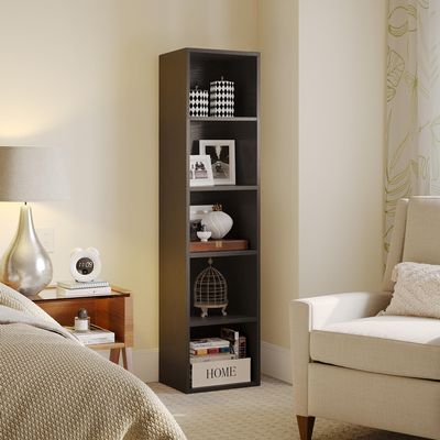 5-Tier Black Narrow Bookshelf Corner Shelf, Storage Shelves for Home Office, Living Room, Bedroom - Floor Standing Display Unit Furniture