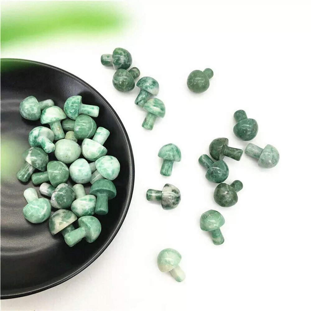 10Pcs Natural Water Grass Quartz Carved Mushroom Crystal Rock Decor