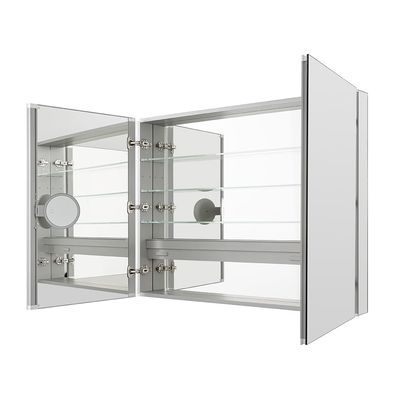 AQUADOM Royale Medicine Cabinet Defogger, 3X LED Lighted Vertically Adjustable Magnifying Mirror, Electrical Outlets, Magnetic Organizer, Recessed or Surface Mount (48"x36"x5")