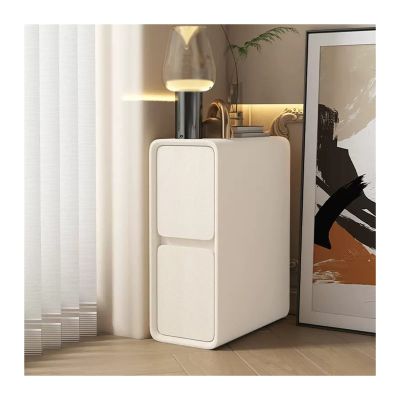 Bedside Drawer Cabinet Space Saving Ultra Narrow 2 Drawers Bedside Table Fully Assembled Wood End Tables Side Table Nightstand Bedside Locker for Livingroom Bedroom Office, White Bedroom Furniture(L30