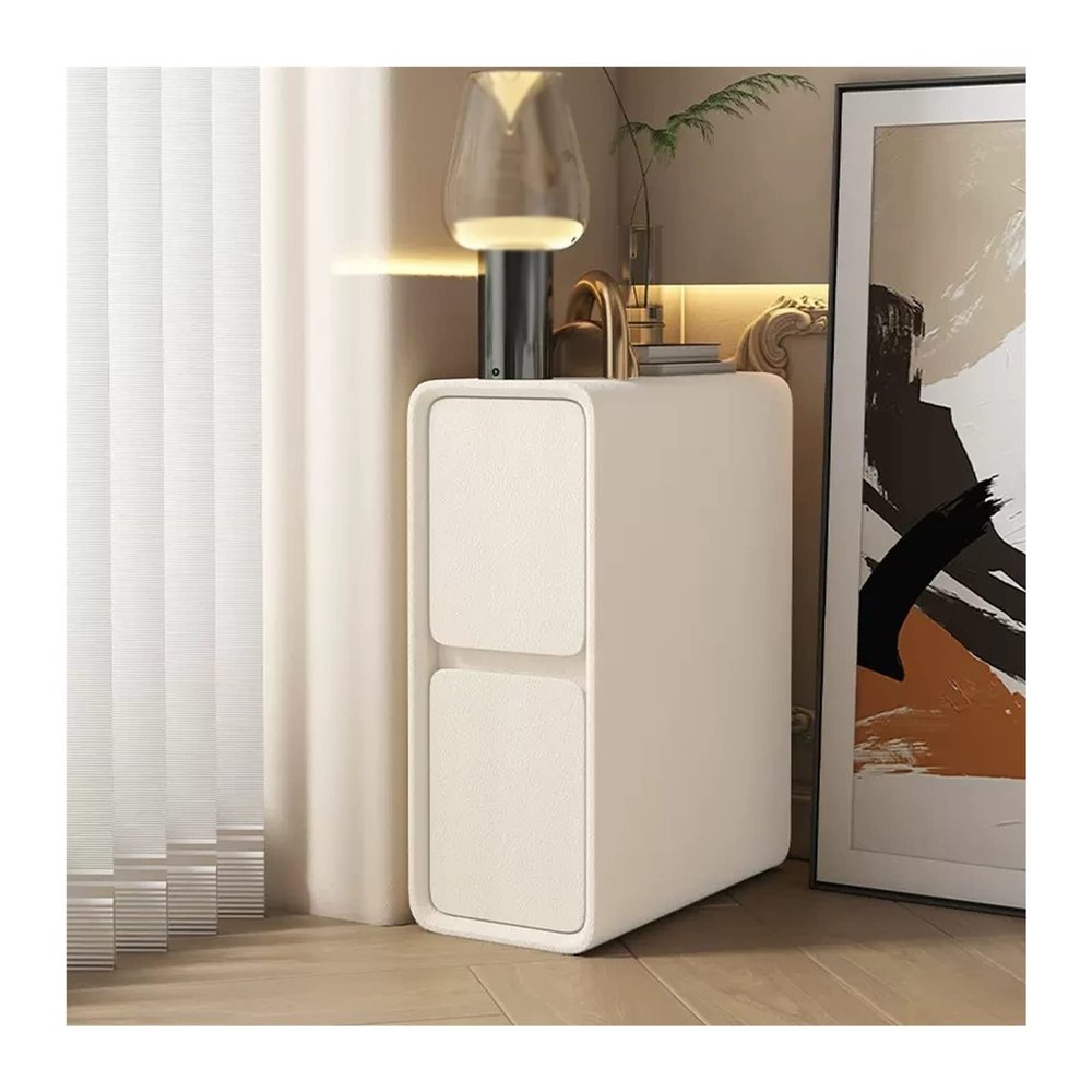 Bedside Drawer Cabinet Space Saving Ultra Narrow 2 Drawers Bedside Table Fully Assembled Wood End Tables Side Table Nightstand Bedside Locker for Livingroom Bedroom Office, White Bedroom Furniture(L30