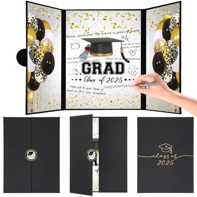 2025 Graduation Guest Book Alternative  Celebrate in Style! Black Gold Class of 2025 Signature Book 18"x12", Unique Gift, Invitations, or Keepsake for High School & College Graduation Events
