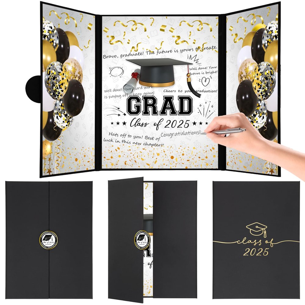 2025 Graduation Guest Book Alternative  Celebrate in Style! Black Gold Class of 2025 Signature Book 18"x12", Unique Gift, Invitations, or Keepsake for High School & College Graduation Events