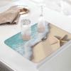 2 Pack Dish Drying Mats,Ocean Sandy Beach Starfish Super Absorbent Microfiber Dishes Drainer Mat Teal Foamy Wave Sea Shore Reversible Drying Rack Pads for Kitchen Counter Sink view 2