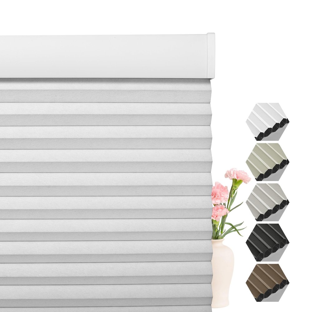 Sulugood Cordless Blackout Cellular Shades for Windows, 1.5 Inch Thermal Insulated Cellular Blinds, Easy Install, Smooth Gliding, Room Darkening Blinds for Windows, Home, Door, White, 22" W x 48" H