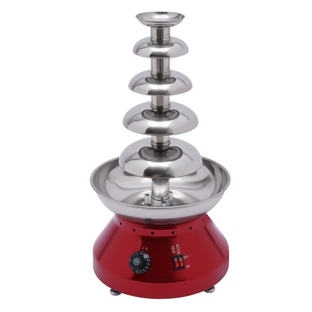 5-Tier Commercial Chocolate Fountain Machine, Hot Chocolate Fondue Tower for Home, Stainless Steel Electric Cheese Melting Heating Machine for Nacho Liqueurs Party Wedding, 110V, Red