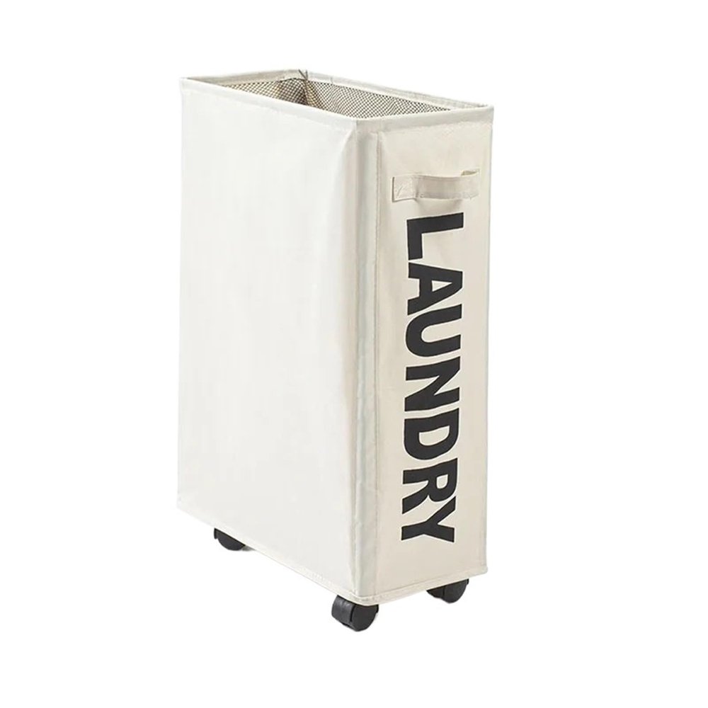 22 inch Slim Rolling Laundry Basket with Stand Foldable Waterproof Hamper Tall Thin Sorter Organizer on Wheels(Beige 1pc)