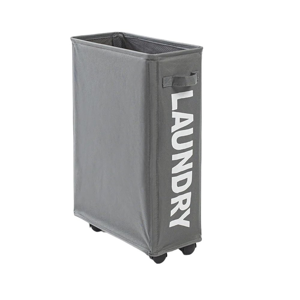 22 inch Slim Rolling Laundry Basket with Stand Foldable Waterproof Hamper Tall Thin Sorter Organizer on Wheels(Grey 1pc)