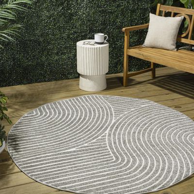 JONATHAN Y Hallie High-Low Curve Gray/Ivory 7' Round Indoor/Outdoor Area Rug, Minimalist, Pet Friendly, Non-Shedding, Stain Resistant, Hose-Washable for Backyard, Patio, Porch (SCN100A-7R)