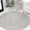 JONATHAN Y Hallie High-Low Curve Gray/Ivory 7' Round Indoor/Outdoor Area Rug, Minimalist, Pet Friendly, Non-Shedding, Stain Resistant, Hose-Washable for Backyard, Patio, Porch (SCN100A-7R) view 3