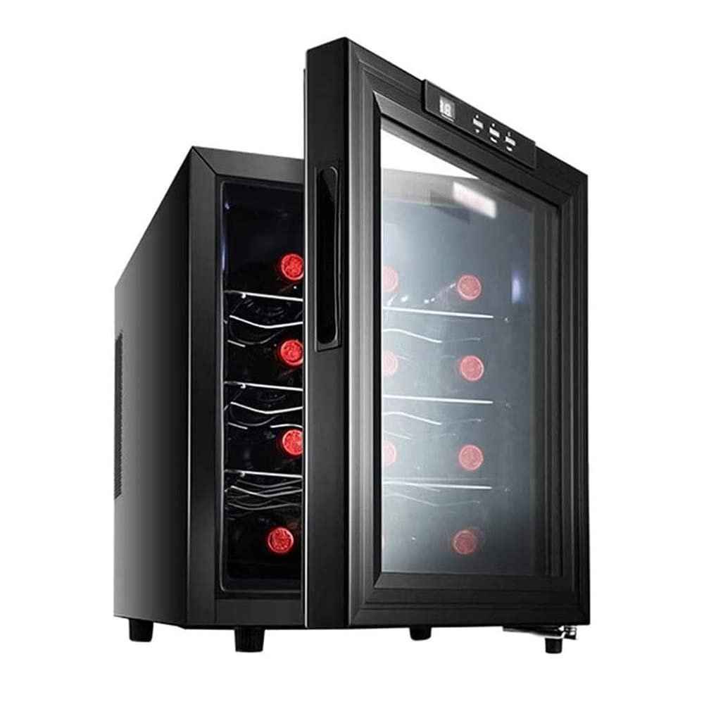 JKSVTF 12 Bottle Wine Cooler Cabine, Hollow Coated Glass Glass, Freestanding Wine Cellar, Digital Temperature Control, Silent Operation