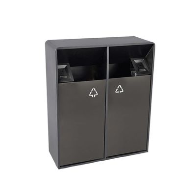 CFGH6FDF Outdoor Trash Can 38L/80L Indoor/Outdoor Trash Can Double Barrels Square Metal Trash Can, Modern Household Commercial Large Trash Can (with Ashtray) Outside Bin(Medium)