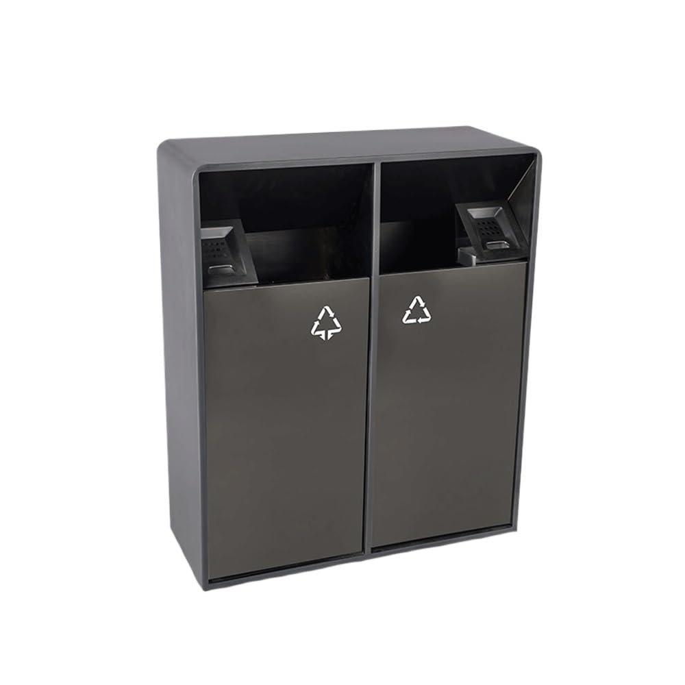 CFGH6FDF Outdoor Trash Can 38L/80L Indoor/Outdoor Trash Can Double Barrels Square Metal Trash Can, Modern Household Commercial Large Trash Can (with Ashtray) Outside Bin(Medium)
