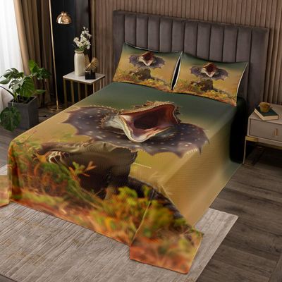 jejeloiu Kids Chlamydosaurus Kingii Bedspread Lizard Coverlet Set Queen Size Nature Wild Animal Quilted Coverlet for Women Men Wildlife Soft Microfiber Quilt Set All Season