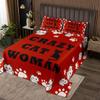jejeloiu Cat Coverlet Set King Size Girls Women Bedspread for Cat Lover Decor Quilted Coverlet Red Soft Microfiber Quilt Set All Season Bedroom view 1