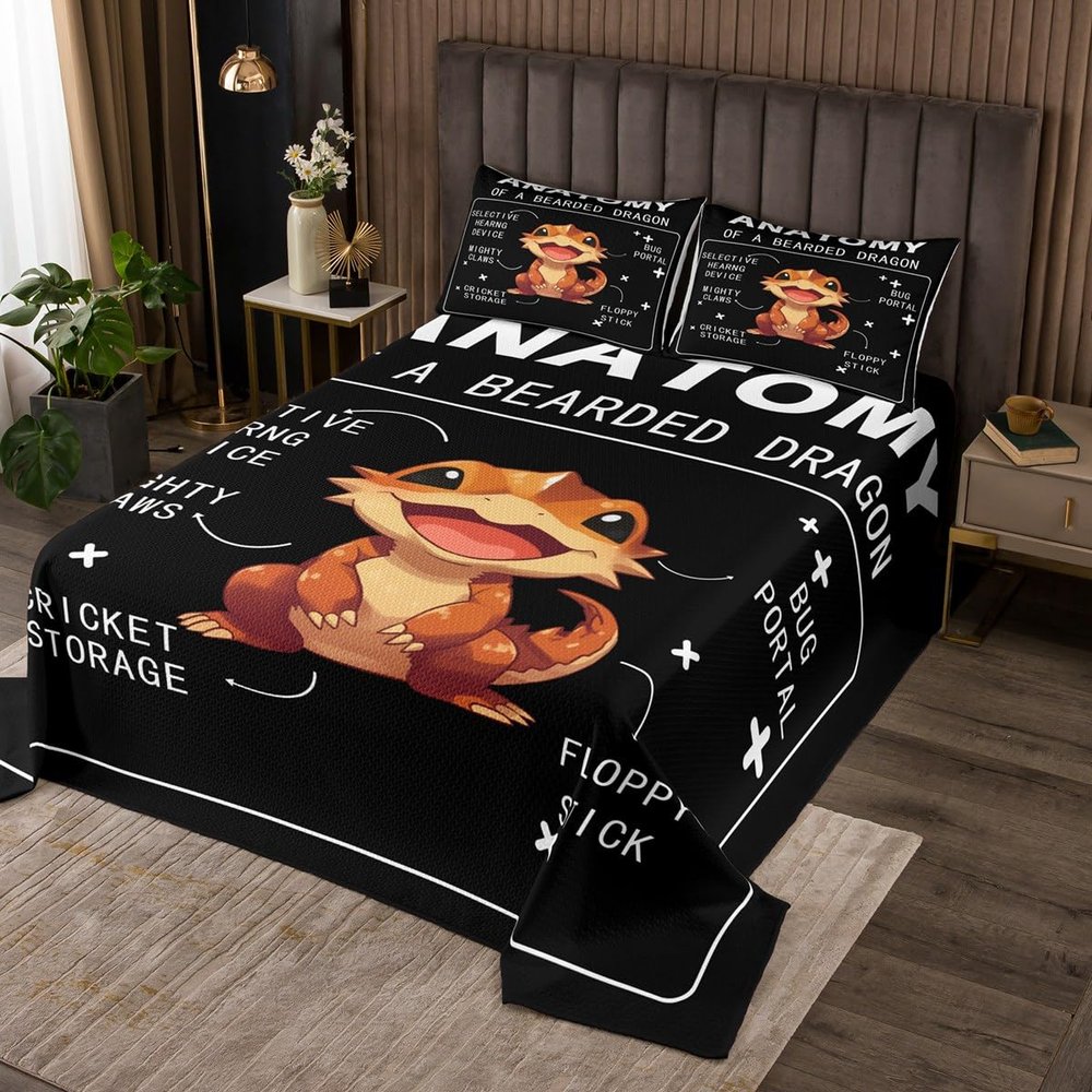 jejeloiu Bearded Dragon Bedspread Kids Lizard Coverlet Set King Size Nature Wild Animal Quilted Coverlet for Women Men Room Decor Wildlife Soft Microfiber Quilt Set All Season