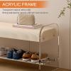 Acrylic Entryway Bench, Shoe Bench with Cushion Padded Seat, Fluted Bedroom Bench with Storage, Shoe Rack and Dining End of Bed Bench for Bedroom Living Room Study Garden(Green,120*35*45cm/47*14*18in) view 4