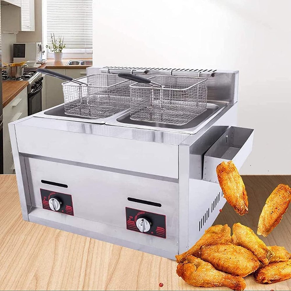 Deep Fryer, Commercial Countertop Deep Fryer with Temperature Control/Removable Oil Basket, Suitable for Fast Food Restaurants, Snack Bars (Doublepot)