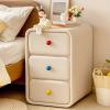 Small solid wood bedside table, ultra-narrow bedside table, three drawer bedside table, large capacity storage space, microfibre leather wrapped,suitable for bedroom and living room(Khaki,45cm/17.7in) view 3