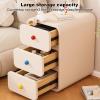 Small solid wood bedside table, ultra-narrow bedside table, three drawer bedside table, large capacity storage space, microfibre leather wrapped,suitable for bedroom and living room(Khaki,45cm/17.7in) view 4