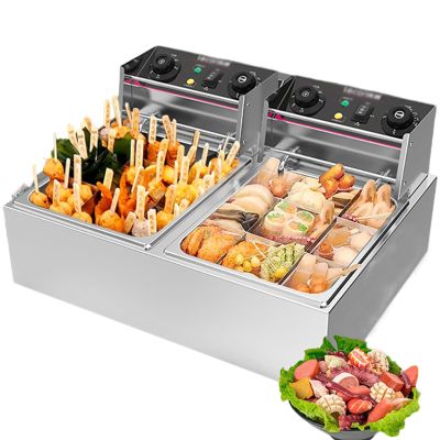 Commercial Deep Fryer, 10L Double Basins Oden Cooking Pot,Electric Oden Cooker, for Restaurants, Convenience Stores