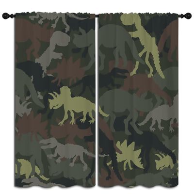 BAIGEZHU Camouflage Dinosaur Boy Girls Blackout Curtains,Green Dino Wildlife Animal Abstract Style, 2 Panel Rod Pocket Thermal Insulated Drapes for Bedroom, Living, Kids Room Deco 63x63 inch