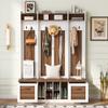 5-in-1 Entryway Bench with Coat Rack, 7 Sturdy Hooks, 2 Spacious Drawers and Adjustable Shelves, 58.8'' Wide Hall Tree with Metal Handles for Hallway, Entryway, Living Room view 2