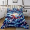 Octopus Kids Bedspread King Size,Japanese Ukiyo-e Cherry Blossom Sakura Coverlet Set,Boys Girls Room Decor,Ocean Animal Marine Life Quilted Coverlet,Red Blue Bedding Quilt,2 Pillowcases view 1