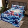 Octopus Kids Bedspread King Size,Japanese Ukiyo-e Cherry Blossom Sakura Coverlet Set,Boys Girls Room Decor,Ocean Animal Marine Life Quilted Coverlet,Red Blue Bedding Quilt,2 Pillowcases view 2