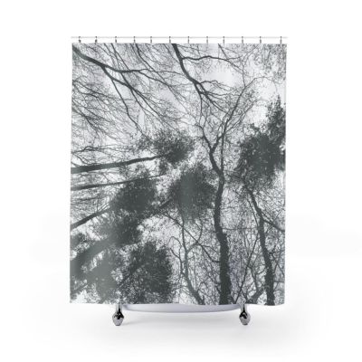 AZEJEB Shower Curtain for Bathroom with 12 Hooks,Forest Trees Canopy View Gray on White Silhouette Shower Curtain - Farmhouse Bathroom Shower Curtain, 140x180cm/55x71in(WxH) clothshowercurtain
