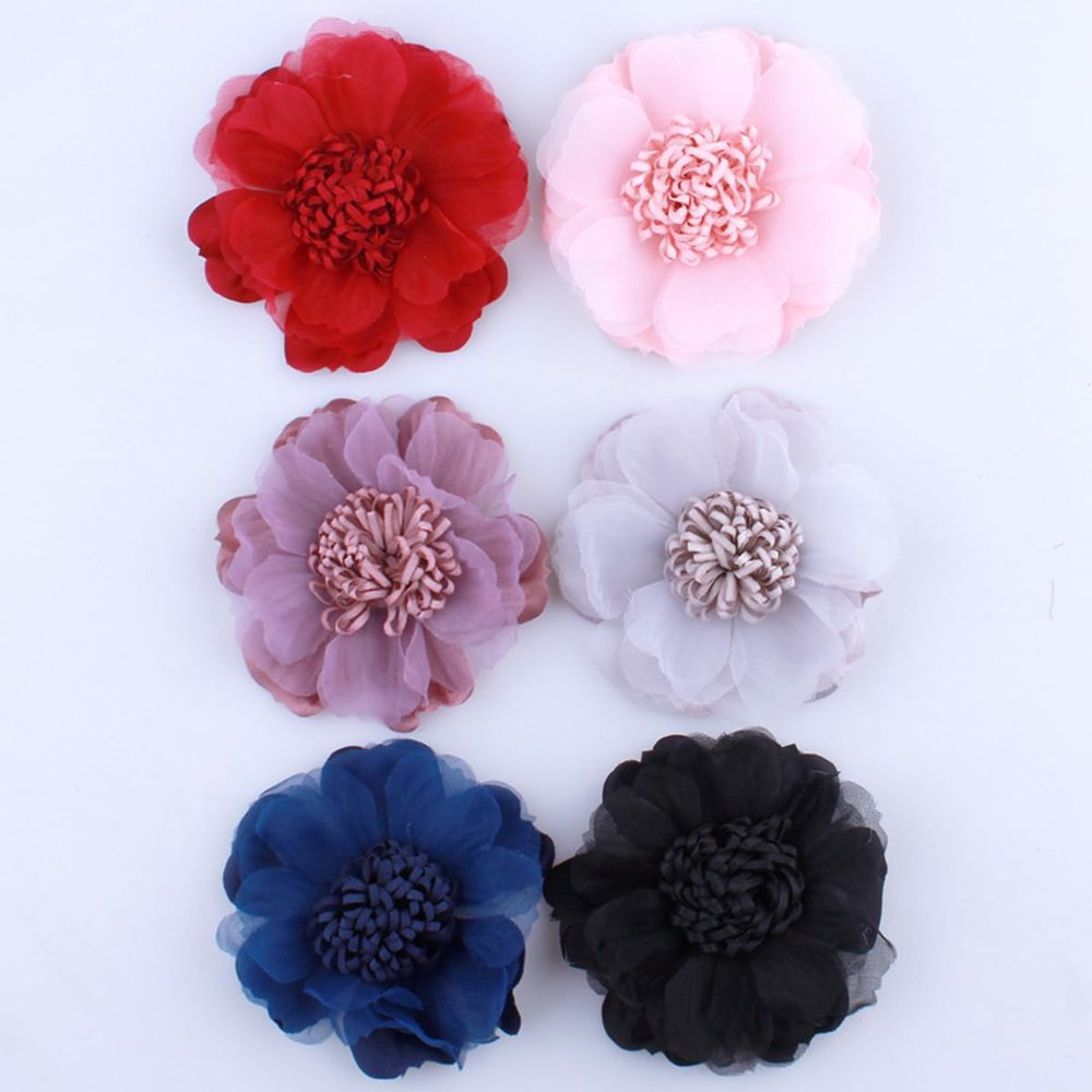 10Pcs 9CM New Tulle Silk Flower with Tissue Stamen for Wedding Headwear Accessories Fabric Flowers for Headbands (10Pcs Multi)