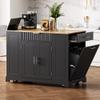 Fluted Kitchen Island with Trash Can Storage Cabinet, Power Outlet, Internal Storage Rack, Rolling Kitchen Islands on 5 Wheels with 3 Drawer, 3 Open Side Racks for 10 Gallon Garbage Bin(Black, 48.5") view 1
