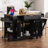 Fluted Kitchen Island with Trash Can Storage Cabinet, Power Outlet, Internal Storage Rack, Rolling Kitchen Islands on 5 Wheels with 3 Drawer, 3 Open Side Racks for 10 Gallon Garbage Bin(Black, 48.5") view 2
