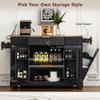 Fluted Kitchen Island with Trash Can Storage Cabinet, Power Outlet, Internal Storage Rack, Rolling Kitchen Islands on 5 Wheels with 3 Drawer, 3 Open Side Racks for 10 Gallon Garbage Bin(Black, 48.5") view 3