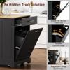 Fluted Kitchen Island with Trash Can Storage Cabinet, Power Outlet, Internal Storage Rack, Rolling Kitchen Islands on 5 Wheels with 3 Drawer, 3 Open Side Racks for 10 Gallon Garbage Bin(Black, 48.5") view 4