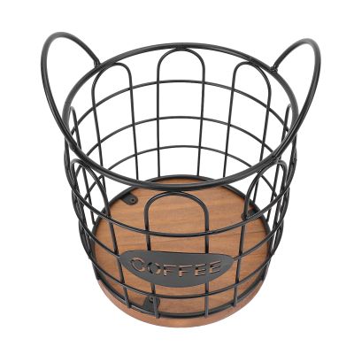 Coffee Pod Holder Pod Stands Coffee Bar Basket Solid Wood Base Coffee Pod Organizer Wide Opening Coffee Storage Basket for Kitchen Countertop Coffee Pod Holder Sturdy Metal Wire