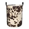 Brown Cowhide Print Circular Laundry Hamper Basket Laundry Bedroom Storage Capacity Home Bathroom Car view 1